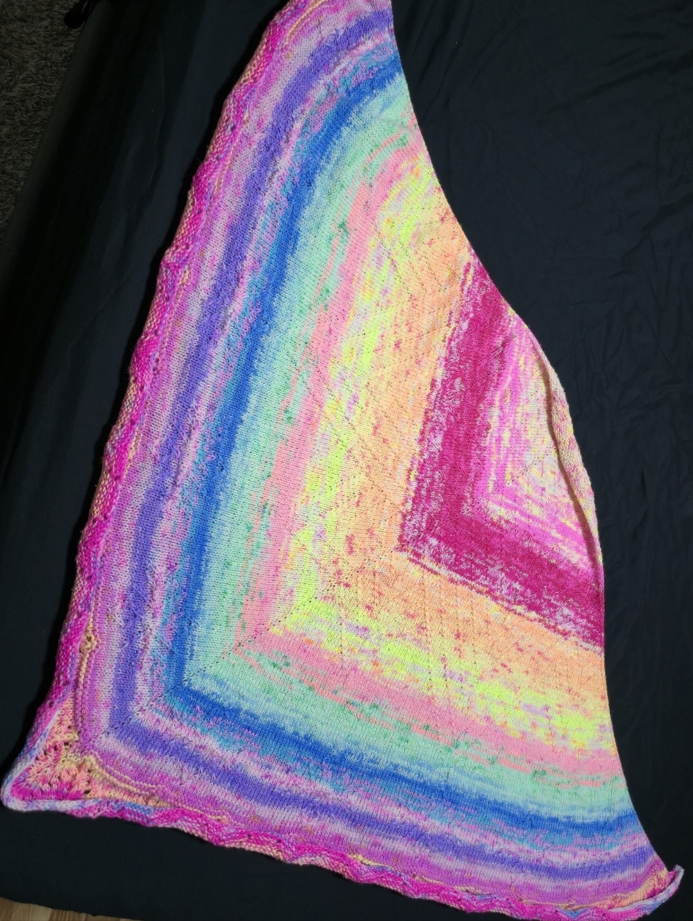 Rainbow Candy Color Shawl OOAK Hand Knit